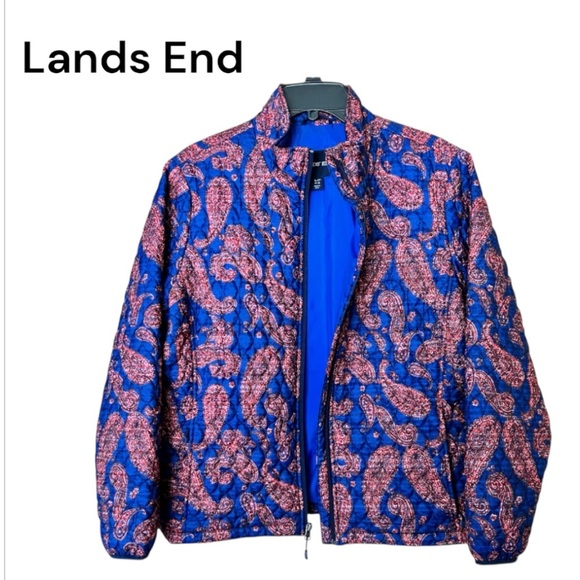 Lands End Women's Quilted Paisley Print Jacket Primaloft Insulated Sz L (14-16) - Picture 1 of 16